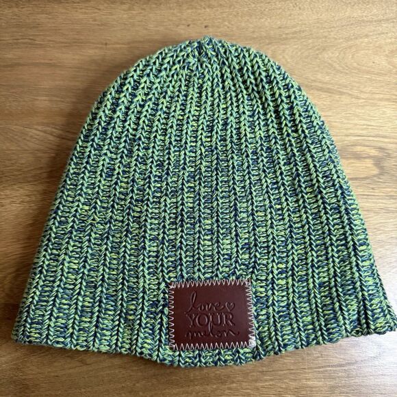 Love Your Melon Beanie Womens One Size Lot of 2 Knit Pom Green Off White Winter - Picture 9 of 12